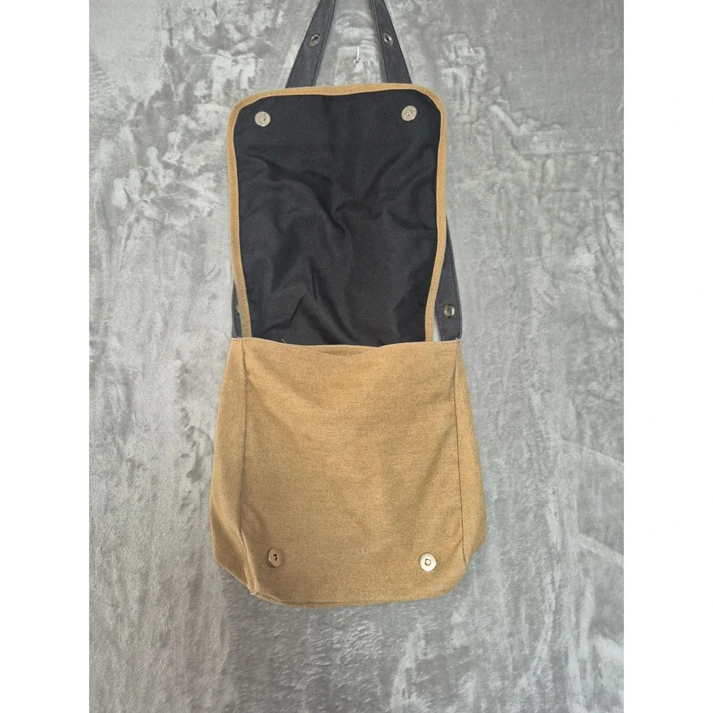 Hot Topic Tan Canvas Messenger Bag Black Star Safety Pin Studded Grommet Strap